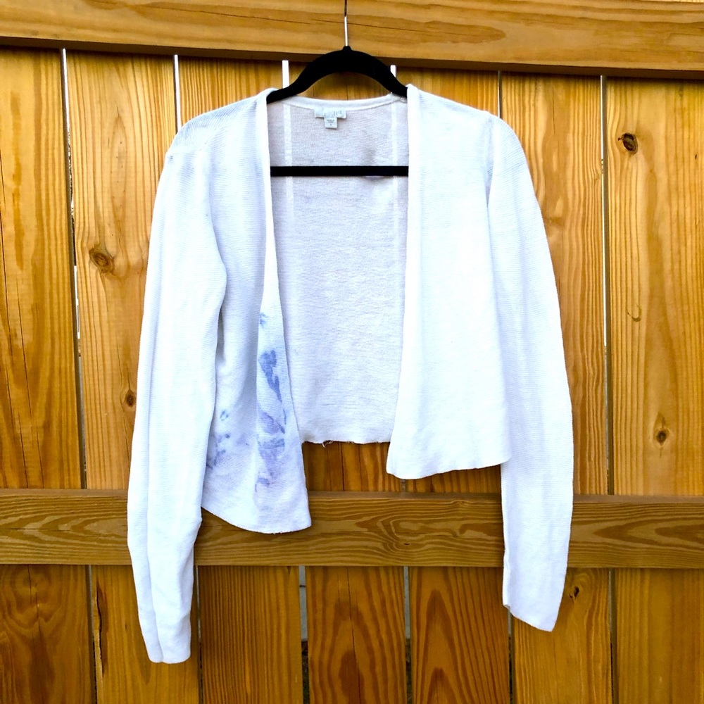 J. Jill Sweater Crop Open Cardigan Cropped White Textured Blue Tie-Dye - Picture 5 of 8
